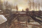 Vincent Van Gogh The Parsonage Garden at Nuenen in the Snow (nn04) oil painting artist